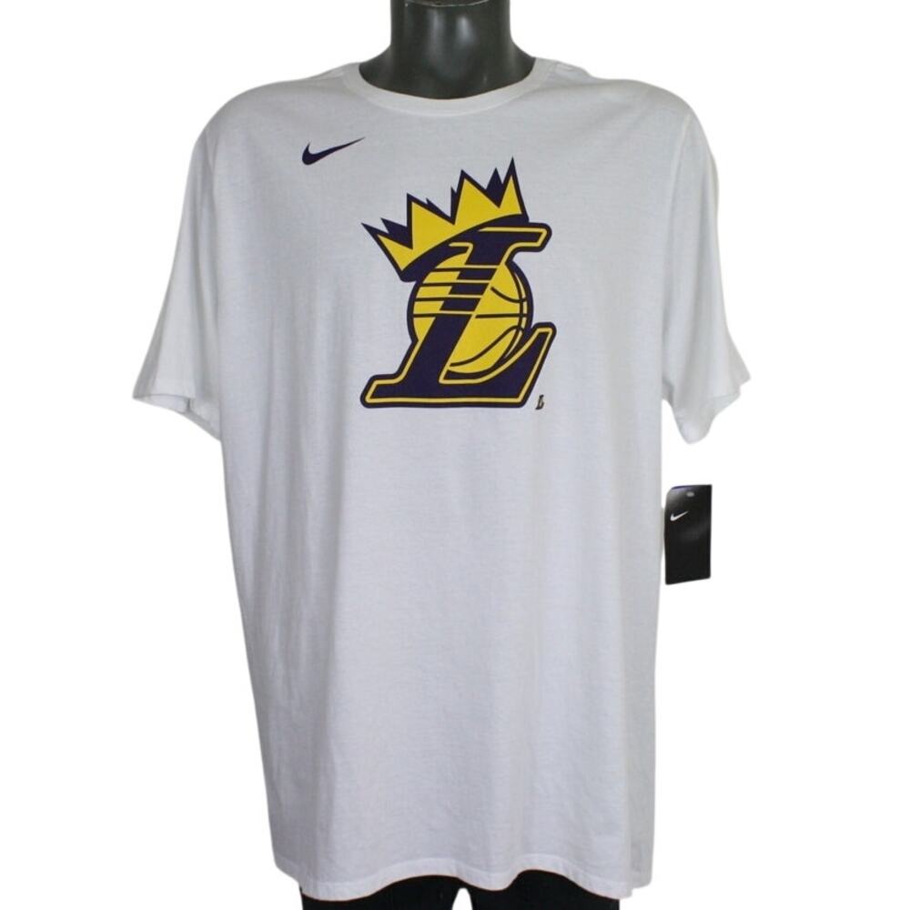 Nike Los Angeles Lakers Crown Logo LeBron T Shirt Mens XXL White NBA NWT